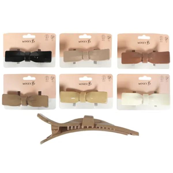 Neutral Glossy Bow Clip - Assorted
