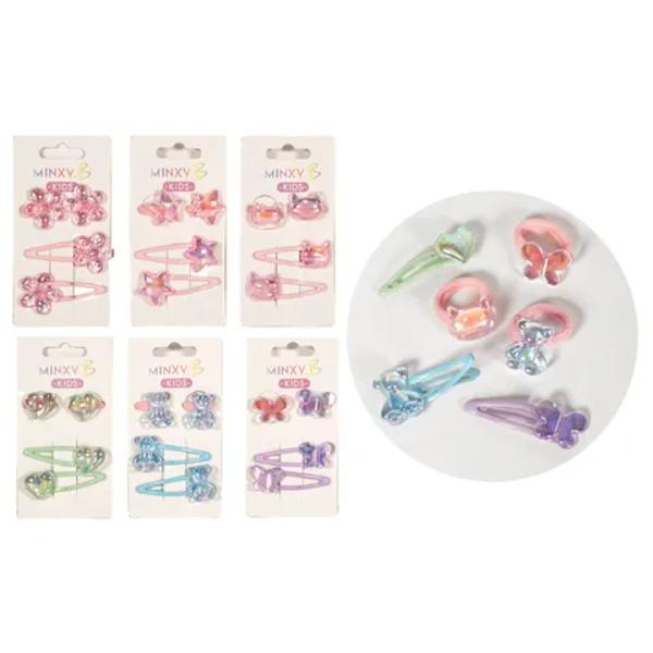 4 Pack Hair Ties & Clips Set - Assorted