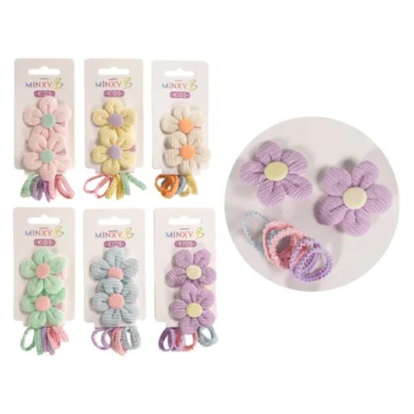 8 Piece Flower Clips & Hair Ties - Assorted