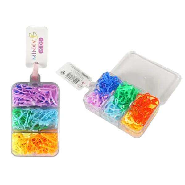 Kids Coloured Elastic Hair Ties Set In Container