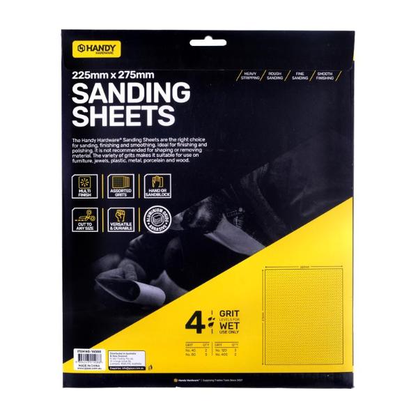 10 Pack Assorted Sandpaper - 22.5cm x 27.5cm