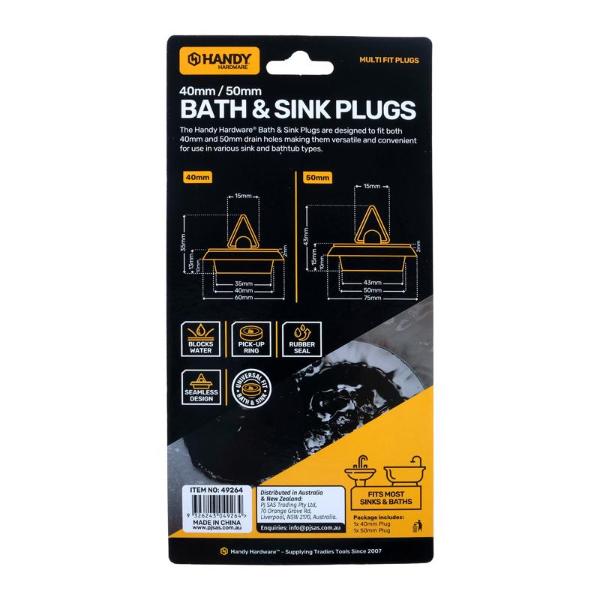 2 Pack Sink & Bath Plugs - 4cm x 5cm