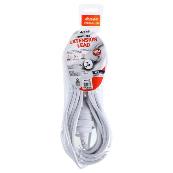 White 240V 10A Max Load 2400W Extension Lead - 10m