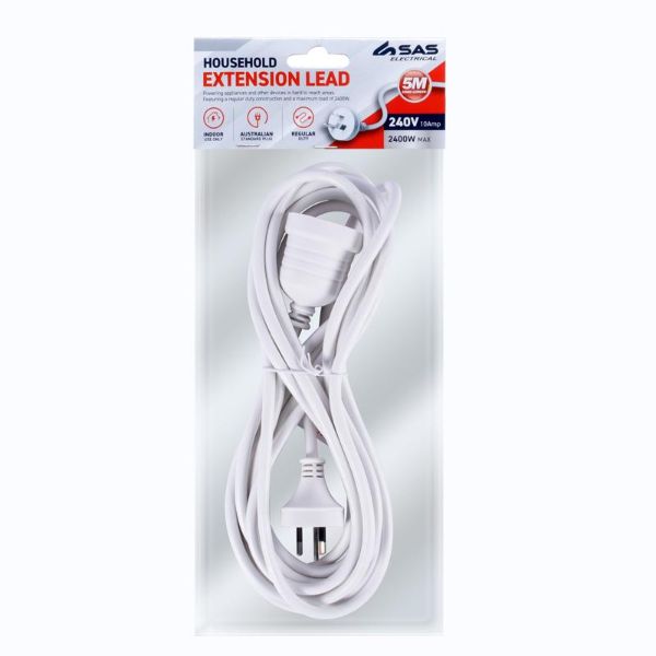 White 240V 10A Max Load 2400W Extension Lead - 5m