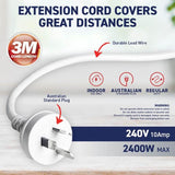 Load image into Gallery viewer, White 240V 10A Max Load 2400W Extension Lead - 3m
