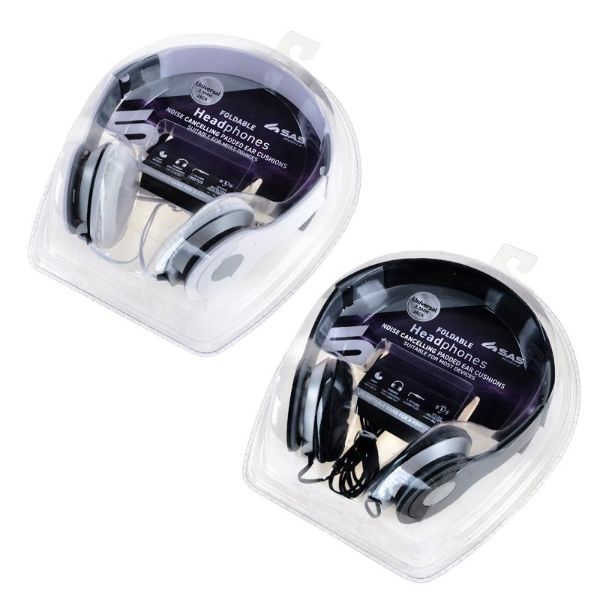 Black Universal Jack Padded Foldable Headphones - 1.1m