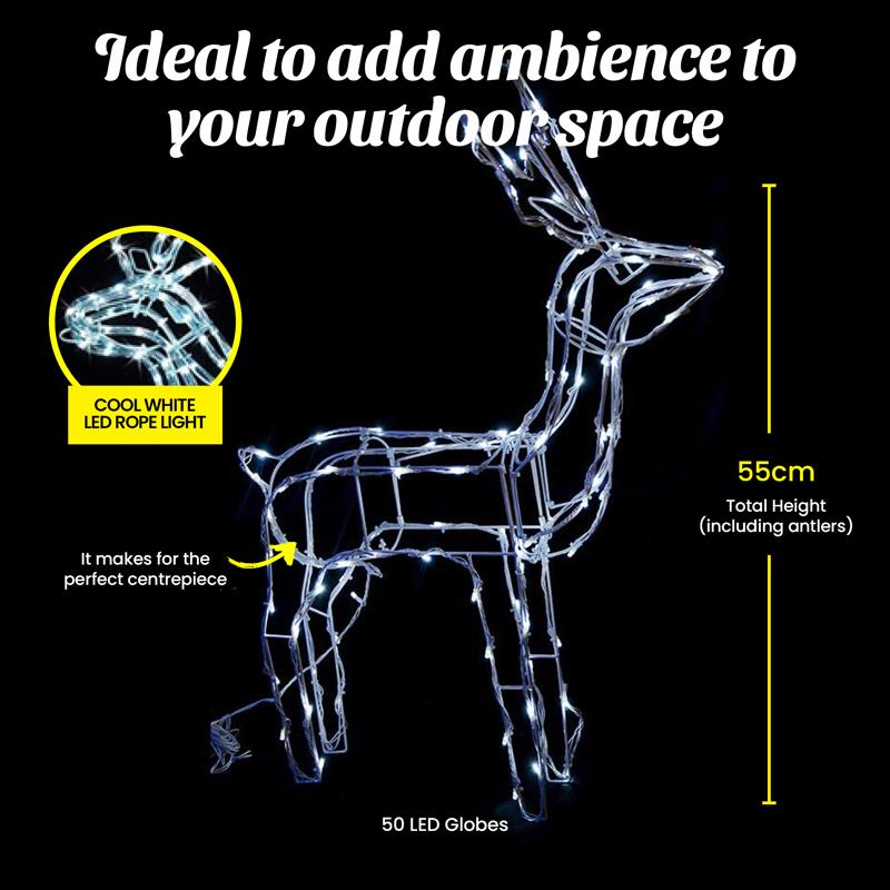 50 Led Cool White Garden Reindeer - 55cm