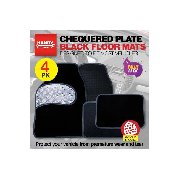4 Pack Black Checkered Anti Slip Car Floor Mat