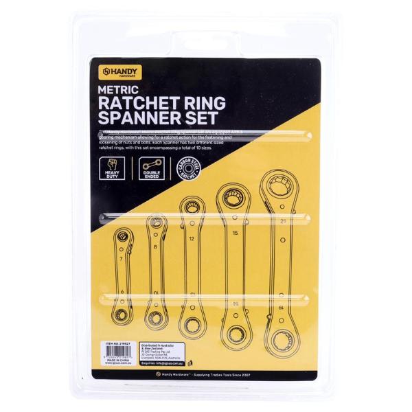 5 Pack Steel Metric Ratchet Ring Spanner Set