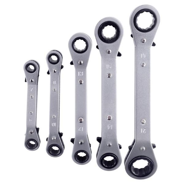 5 Pack Steel Metric Ratchet Ring Spanner Set