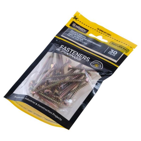 30 Pack Yellow Zinc Plated Countersunk Chipboard MDF Screws - 0.5cm x 5cm