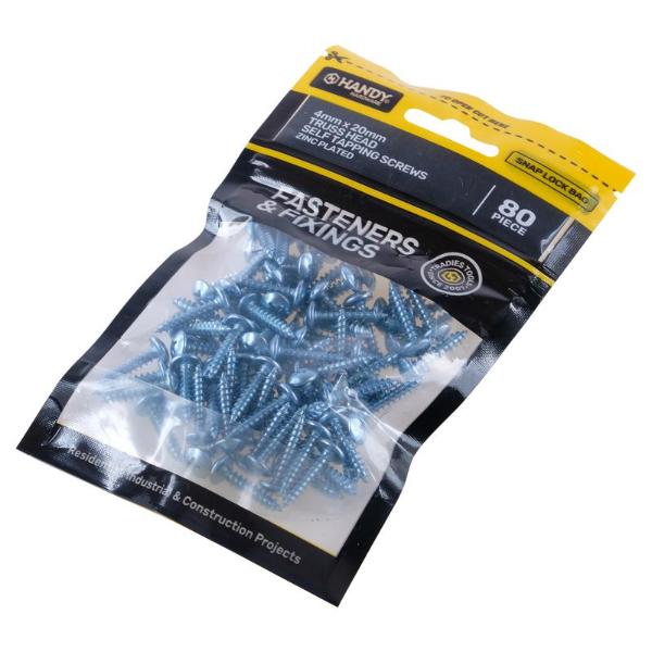 80 Pack Zinc Plated Truss Head Self Tapping Screws - 0.4cm x 2cm