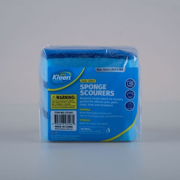 3 Pack Sponge With Top Scourer - 10cm x 8cm x 3cm
