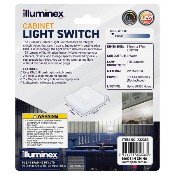 Illuminex 3W 120 Lumens Cob Led Magnetic Cabinet Light Switch - 8.7cm x 8.7cm x 2.8cm