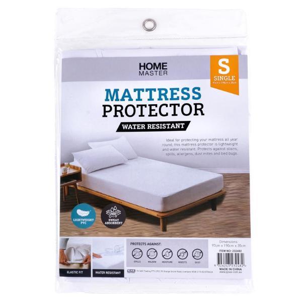 Single Bed Water Resistant PVC Fitted With Elastic Mattress Protector - 97.5cm x 190cm x 35cm