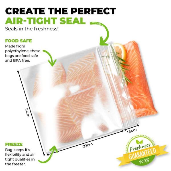 100 Pack Snap Lock Freezer Bag - 22cm x 18cm