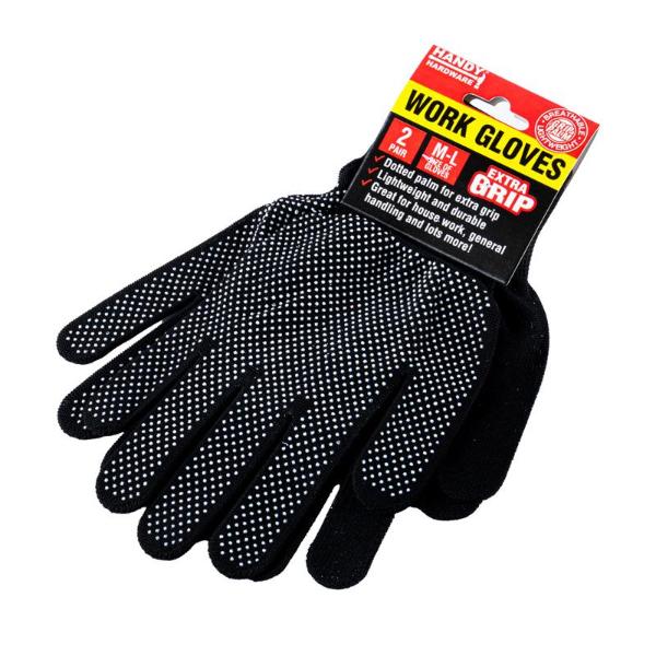 2 Pairs Black Gloves - Medium - Large