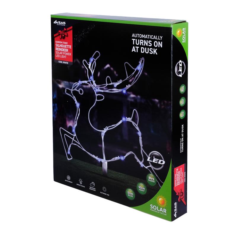 6 Cool White Led Silhouette Stake Reindeer - 47cm x 39cm