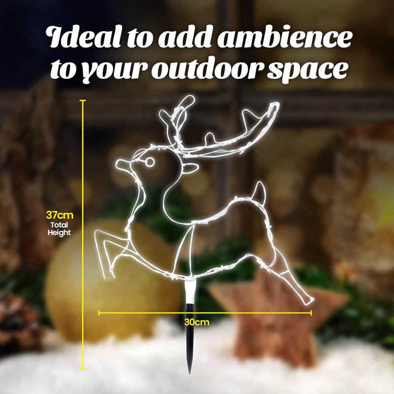 6 Cool White Led Silhouette Stake Reindeer - 47cm x 39cm