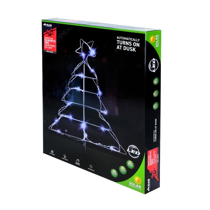 16 Cool White Led Silhouette Stake Christmas Tree Solar Light With 1.9m Lead - 43cm x 51cm