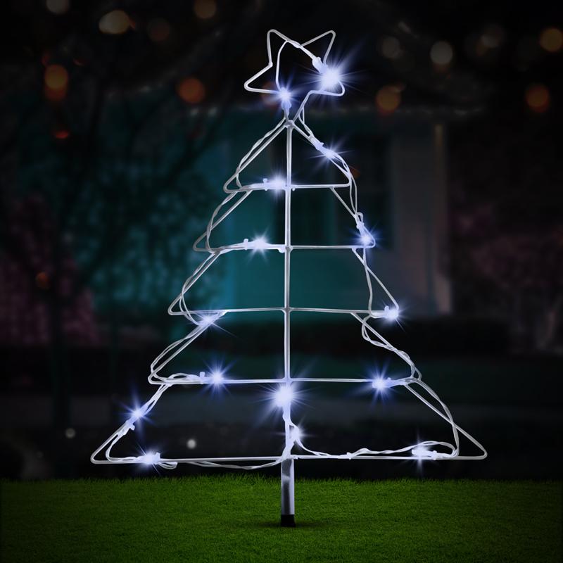 16 Cool White Led Silhouette Stake Christmas Tree Solar Light With 1.9m Lead - 43cm x 51cm