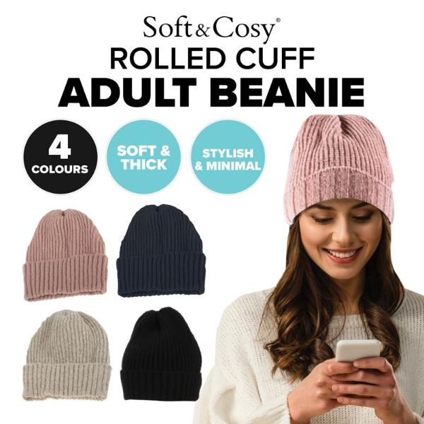 Women Rolled Cuff Ribbed Beanie