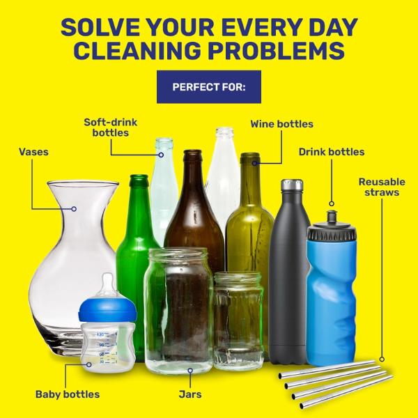 4 Pack Xtra Kleen Metal Straw Bottle & Straw Brush Set