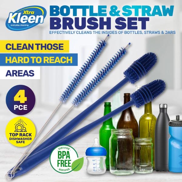 4 Pack Xtra Kleen Metal Straw Bottle & Straw Brush Set