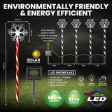 Load image into Gallery viewer, 4 Pack LED Snowflake Candy Cane Solar Light Stake - 12cm x 10cm x 60cm
