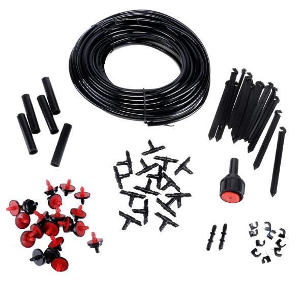 Micro Irrigation System Kit 70pc Black Includes: 23m Vinyl Pipe, Tap Adaptor, Drippers, Flow Valve, Connectors, Support Clips, Stakes & Clamps