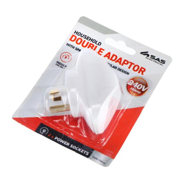 White Triangular 240V 10A Max Load Double Adaptor - 2400W