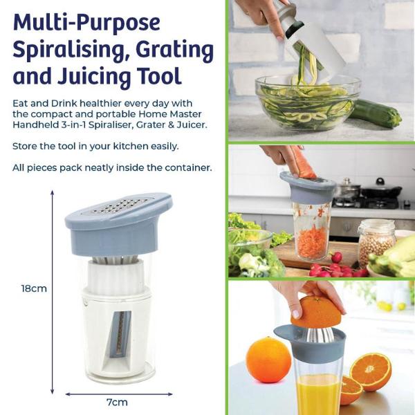 Multi-Function Kitchen Tool - Makes Spirals, Juices and Grates - 3in1