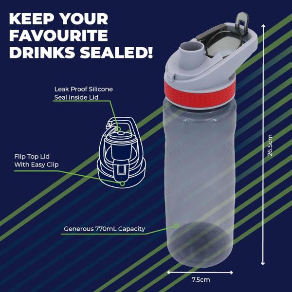 Sports Drink Bottle with Clipped Handle - 770ml - Grey & Blue