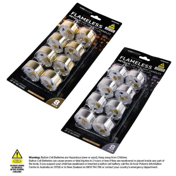 8 Pack Flameless Metallic Led Tealight Candles