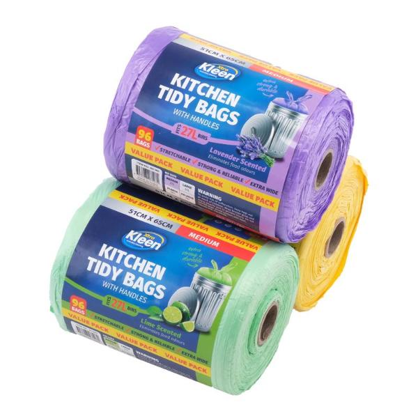 96 Bin Liner Kitchen Tidy Garbage Bags With Handle - 27L