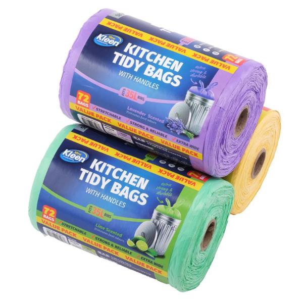 72 Bin Liner Kitchen Tidy Garbage Bags With Handle - 35L