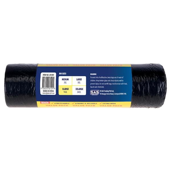 20 Black Bin Liner Garbage Bags - 140L
