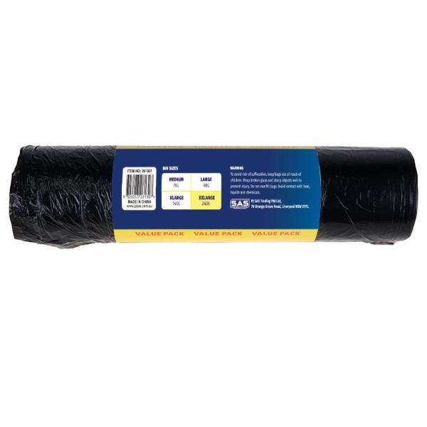 20 Pack 240L Black Bin Liner Garbage Bag - 113cm x 147cm