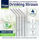 Load image into Gallery viewer, 5 Pack Reusable Stainless Steel Curved Head Straws With Cleaning Brush - 20.5cm x 0.6cm
