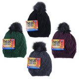 Load image into Gallery viewer, Women Soft &amp; Cosy Heat Control Thermal Lined Pom Pom Herringbone Knitted Beanie
