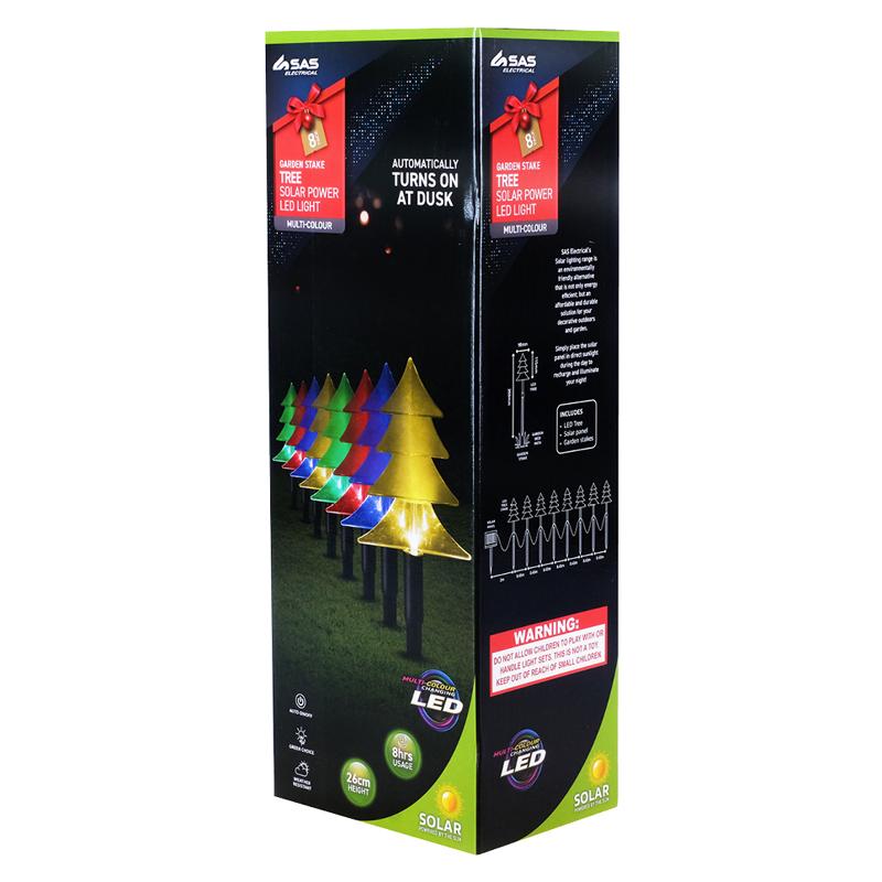 8 Pack Multicolour Solar Light Tree Stakes - 26cm x 9cm