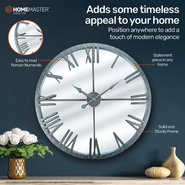 Classic Silver Round Wall Clock - 80cm