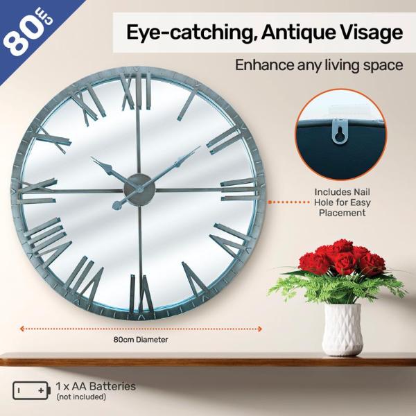 Classic Silver Round Wall Clock - 80cm