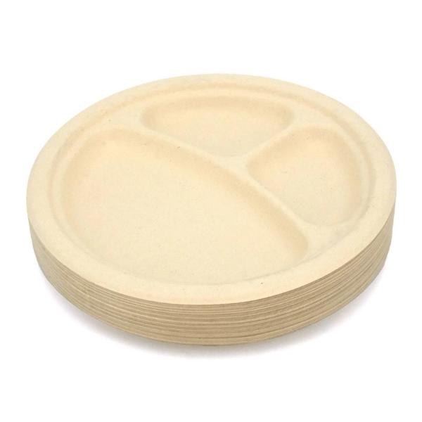 30 Pack Eco-Friendly Wheat Straw Compartment Plates - 23.5cm