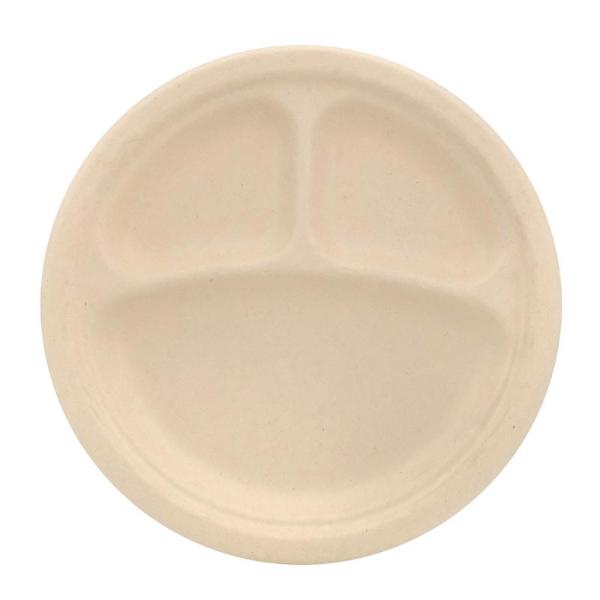 30 Pack Eco-Friendly Wheat Straw Compartment Plates - 23.5cm