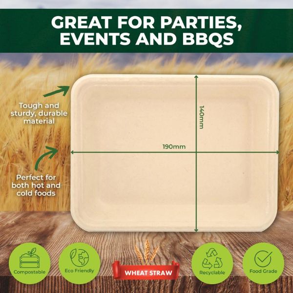 30 Pack Rectangle Eco Friendly Serving Tray - 19cm