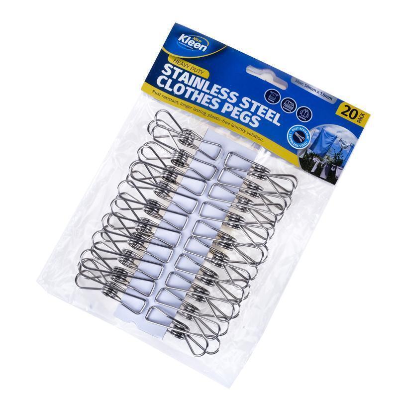 20 Pack Stainless Steel Clothes Pegs - 5.8cm