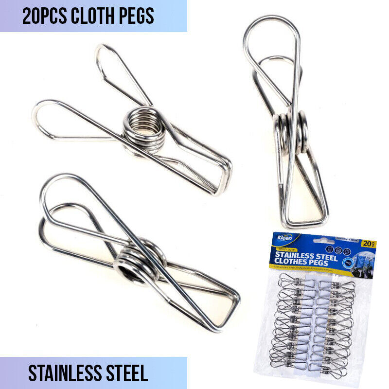 20 Pack Stainless Steel Clothes Pegs - 5.8cm
