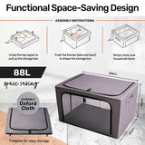 Load image into Gallery viewer, Grey Fabric Foldable 88L Storage Box With Clear Window - 60cm x 42cm x 35cm
