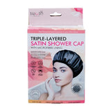 Load image into Gallery viewer, Black Satin Shower Cap With Microfibre Lining - 32cm

